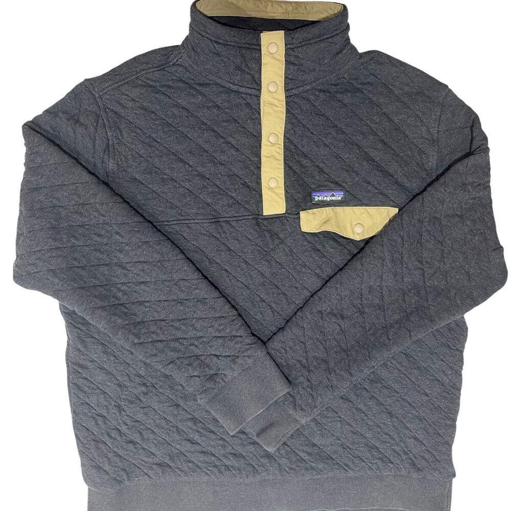 Patagonia Men's L Organic Cotton Quilted Snap-T Pullover Sweatshirt Black Yellow